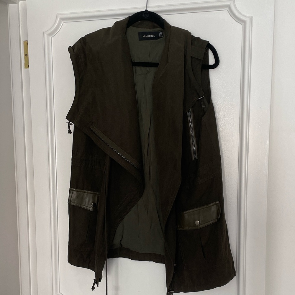 MINKPINK Olive Hooded Draped Utility Vest